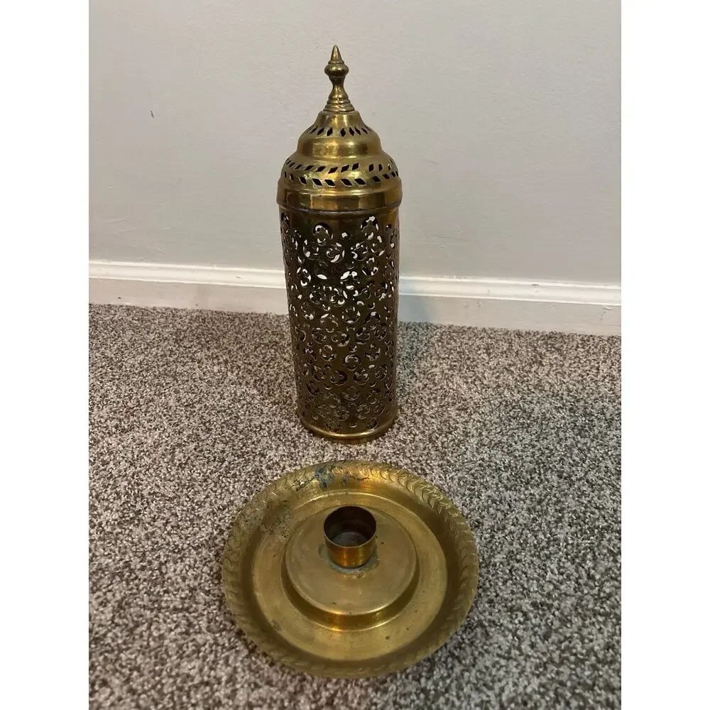 Vintage Brass Turkish Arabic Candle Lantern Incense Holder Pierced Metal